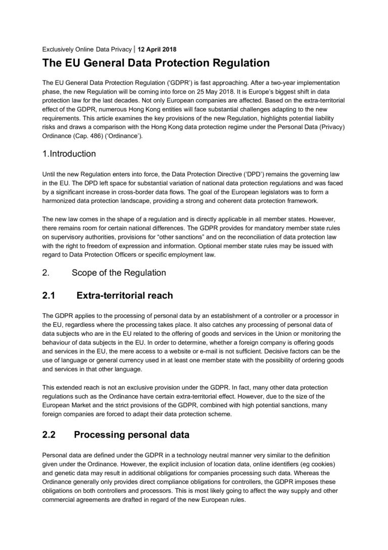 The EU General Data Protection Regulation
