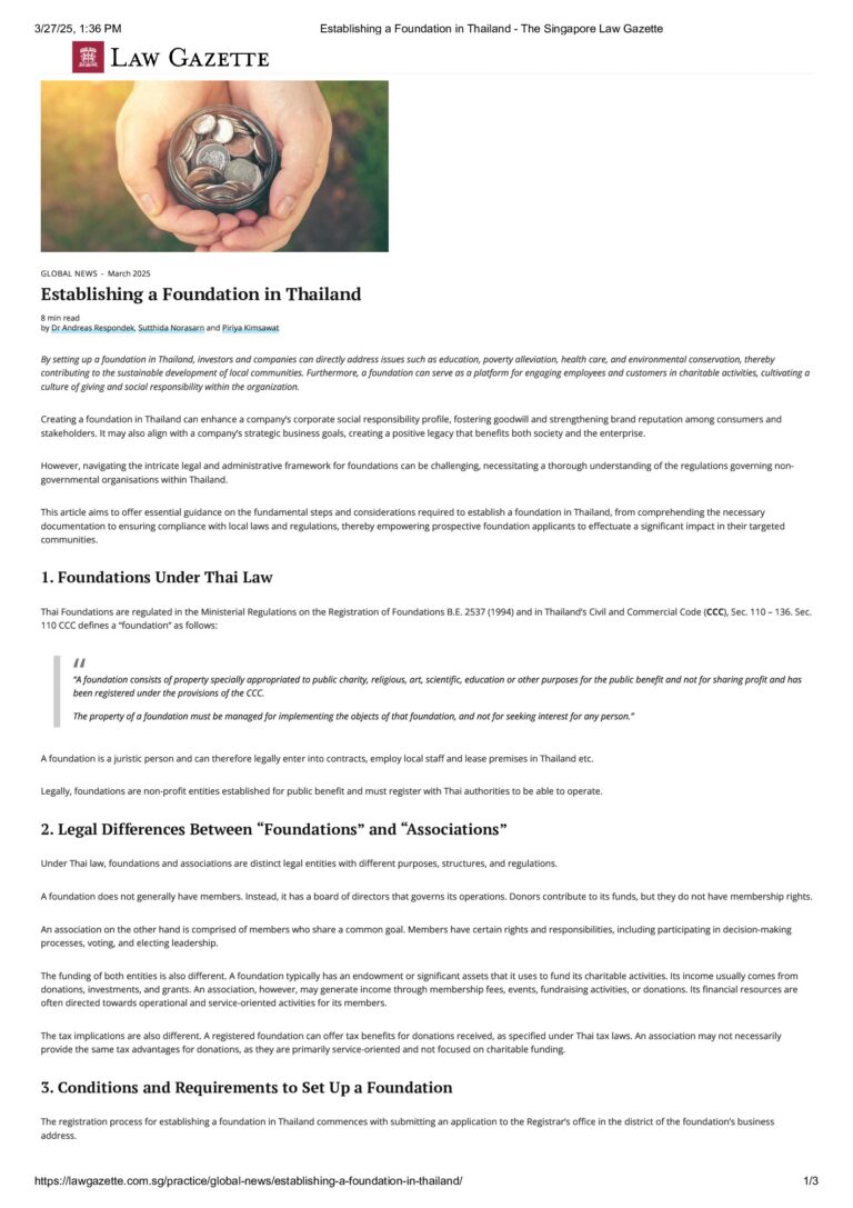Establishing a Foundation in Thailand