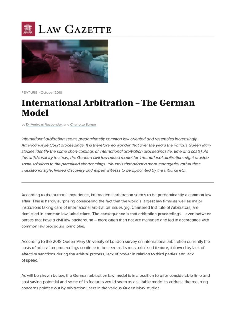 International Arbitration the German Model