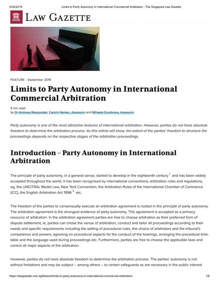 Limits to Party Autonomy in International Commercial Arbitration
